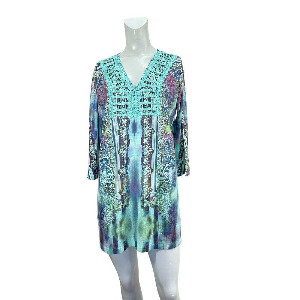 one world live and let live L Multicolor Top Blue Embellished Stones‎ Boho